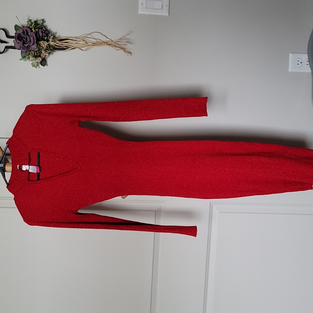 No Boundaries Sparkly Red Bodycon Dress With Cut Out Neck Ring Detail